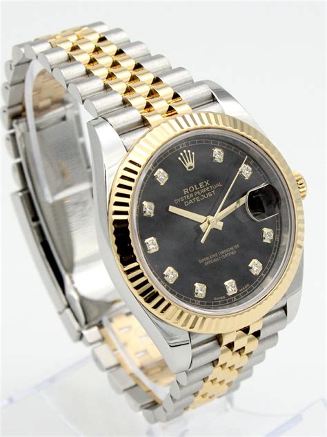 rolex datejust two tone black dial diamond